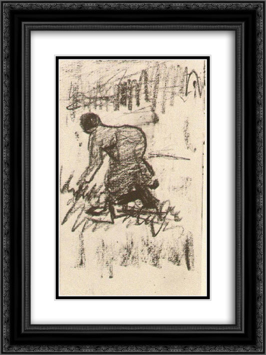 Peasant Woman, Stooping to the Left 18x24 Black Ornate Wood Framed Art Print Poster with Double Matting by Van Gogh, Vincent