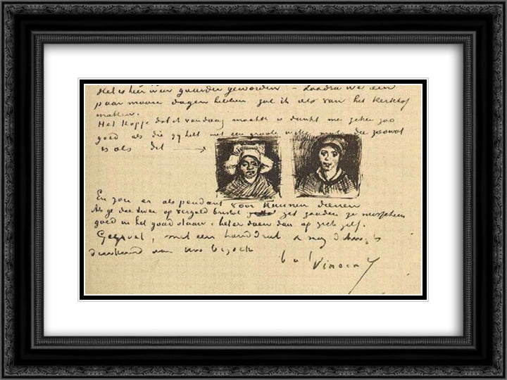 Peasant Woman, Two Heads 24x18 Black Ornate Wood Framed Art Print Poster with Double Matting by Van Gogh, Vincent