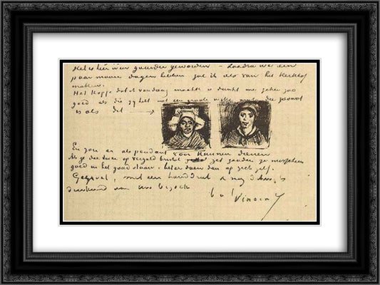 Peasant Woman, Two Heads 24x18 Black Ornate Wood Framed Art Print Poster with Double Matting by Van Gogh, Vincent