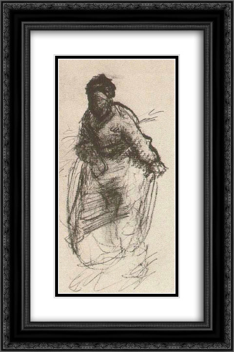 Peasant Woman, Walking 16x24 Black Ornate Wood Framed Art Print Poster with Double Matting by Van Gogh, Vincent