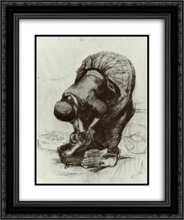 Peasant Woman at the Washtub 20x24 Black Ornate Wood Framed Art Print Poster with Double Matting by Van Gogh, Vincent