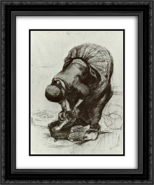 Peasant Woman at the Washtub 20x24 Black Ornate Wood Framed Art Print Poster with Double Matting by Van Gogh, Vincent