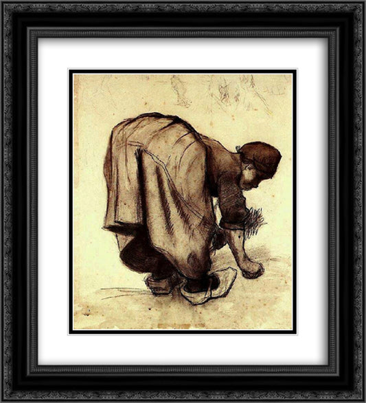 Peasant Woman Bending Over 20x22 Black Ornate Wood Framed Art Print Poster with Double Matting by Van Gogh, Vincent