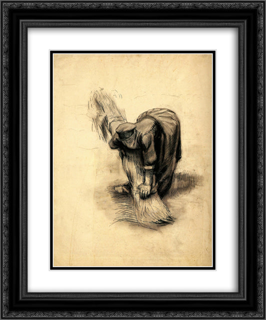 Peasant Woman Binding Sheaves 20x24 Black Ornate Wood Framed Art Print Poster with Double Matting by Van Gogh, Vincent