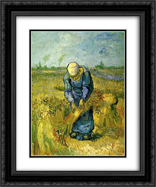 Peasant Woman Binding Sheaves after Millet 20x24 Black Ornate Wood Framed Art Print Poster with Double Matting by Van Gogh, Vincent