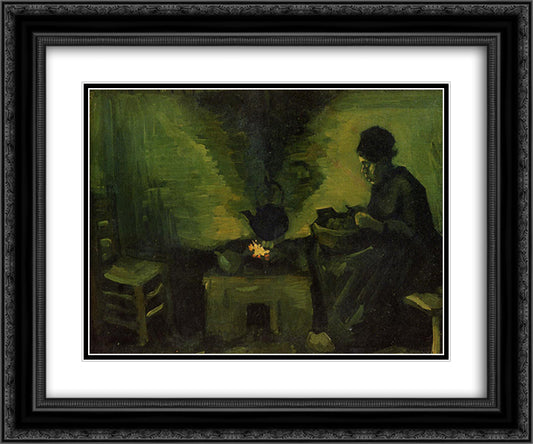Peasant Woman by the Hearth 24x20 Black Ornate Wood Framed Art Print Poster with Double Matting by Van Gogh, Vincent