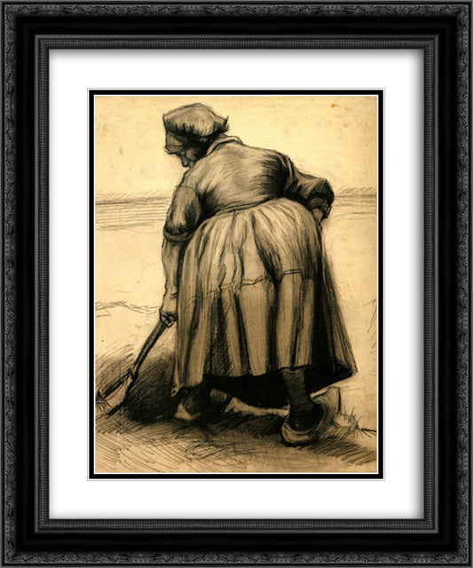 Peasant Woman Digging 20x24 Black Ornate Wood Framed Art Print Poster with Double Matting by Van Gogh, Vincent