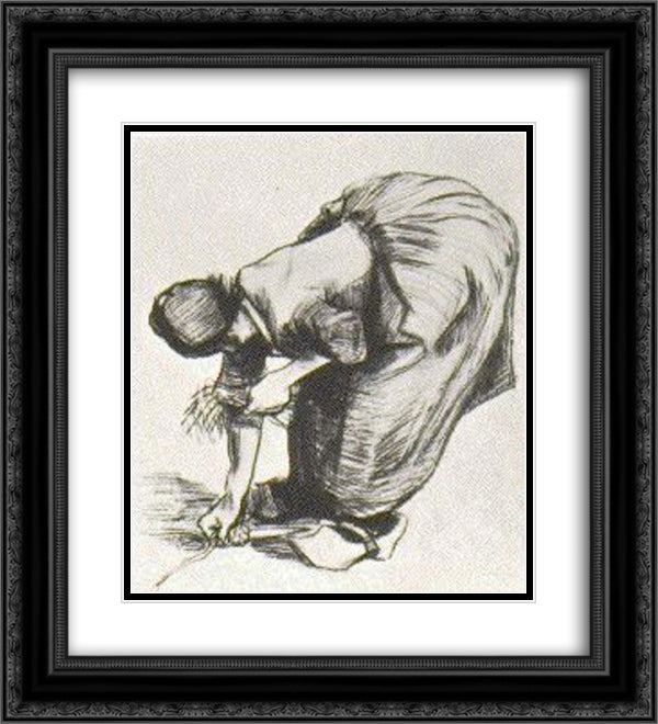 Peasant Woman Gleaning 20x22 Black Ornate Wood Framed Art Print Poster with Double Matting by Van Gogh, Vincent