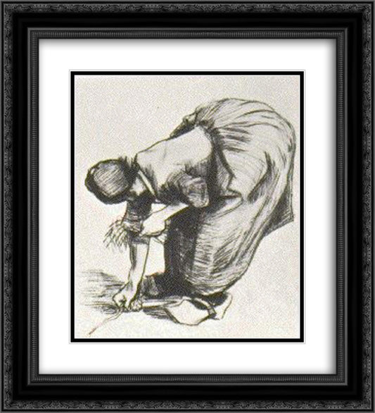 Peasant Woman Gleaning 20x22 Black Ornate Wood Framed Art Print Poster with Double Matting by Van Gogh, Vincent