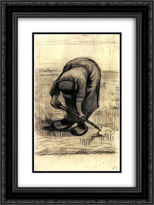 Peasant Woman Lifting Potatoes 18x24 Black Ornate Wood Framed Art Print Poster with Double Matting by Van Gogh, Vincent