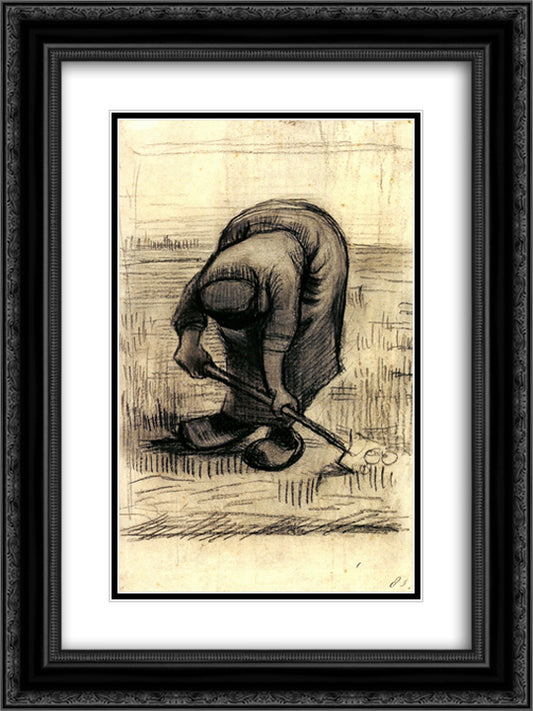 Peasant Woman Lifting Potatoes 18x24 Black Ornate Wood Framed Art Print Poster with Double Matting by Van Gogh, Vincent