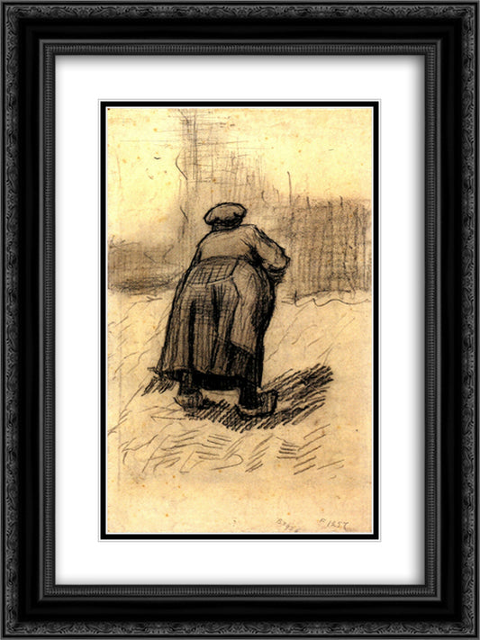 Peasant Woman Lifting Potatoes 18x24 Black Ornate Wood Framed Art Print Poster with Double Matting by Van Gogh, Vincent