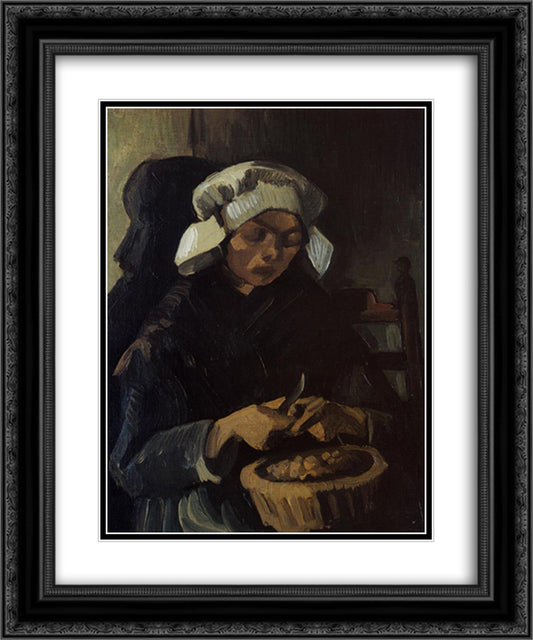 Peasant Woman Peeling Potatoes 20x24 Black Ornate Wood Framed Art Print Poster with Double Matting by Van Gogh, Vincent