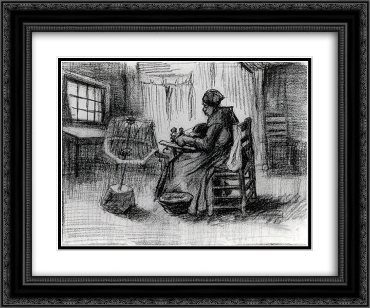 Peasant Woman Reeling Yarn 24x20 Black Ornate Wood Framed Art Print Poster with Double Matting by Van Gogh, Vincent