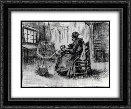 Peasant Woman Reeling Yarn 24x20 Black Ornate Wood Framed Art Print Poster with Double Matting by Van Gogh, Vincent