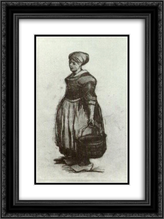 Peasant Woman with a Bucket 18x24 Black Ornate Wood Framed Art Print Poster with Double Matting by Van Gogh, Vincent