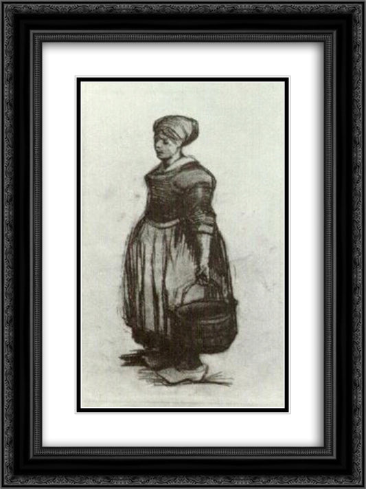 Peasant Woman with a Bucket 18x24 Black Ornate Wood Framed Art Print Poster with Double Matting by Van Gogh, Vincent
