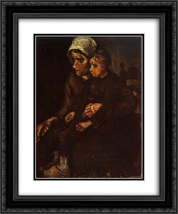 Peasant Woman with a Child in Her Lap 20x24 Black Ornate Wood Framed Art Print Poster with Double Matting by Van Gogh, Vincent