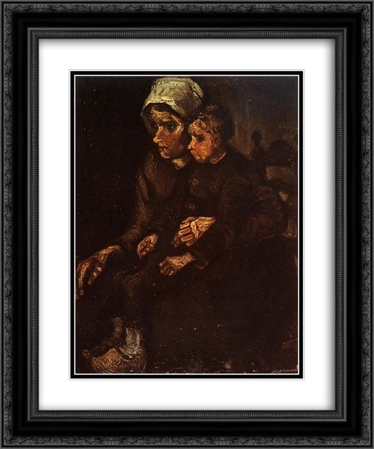 Peasant Woman with a Child in Her Lap 20x24 Black Ornate Wood Framed Art Print Poster with Double Matting by Van Gogh, Vincent