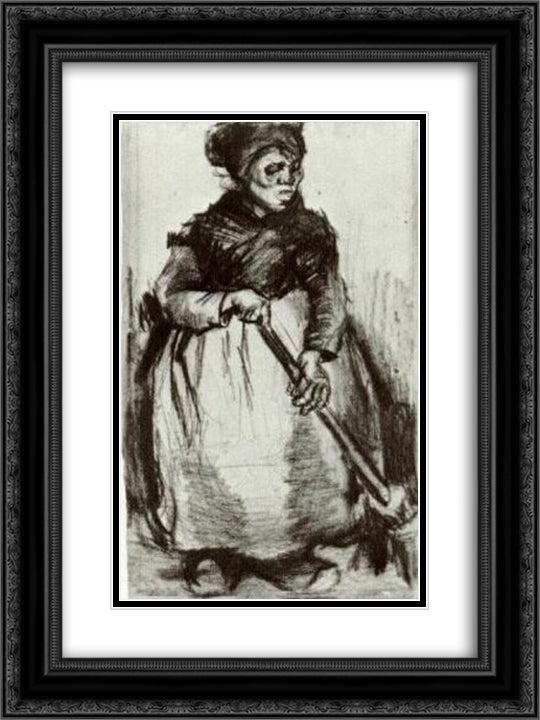 Peasant Woman with Broom 18x24 Black Ornate Wood Framed Art Print Poster with Double Matting by Van Gogh, Vincent