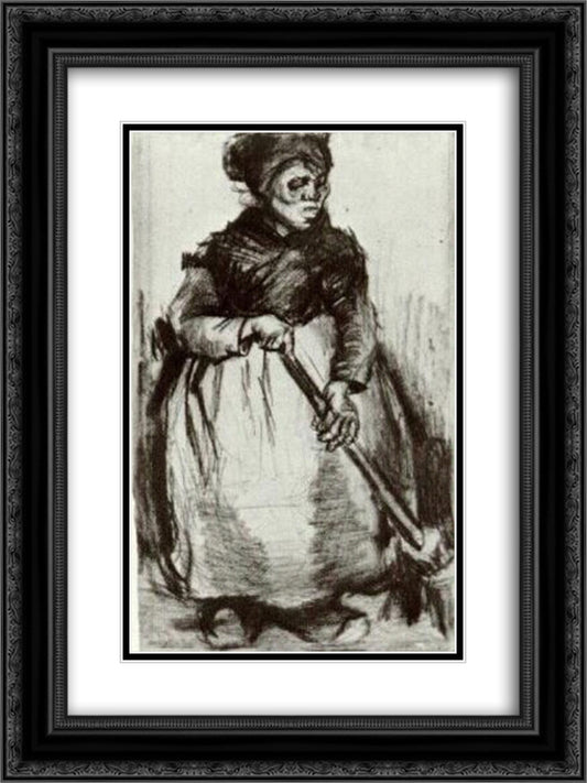 Peasant Woman with Broom 18x24 Black Ornate Wood Framed Art Print Poster with Double Matting by Van Gogh, Vincent