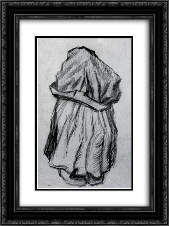Peasant Woman with Shawl over her Head, Seen from the Back 18x24 Black Ornate Wood Framed Art Print Poster with Double Matting by Van Gogh, Vincent