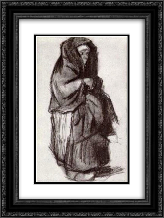 Peasant Woman with Shawl over her Head, Seen from the Side 18x24 Black Ornate Wood Framed Art Print Poster with Double Matting by Van Gogh, Vincent