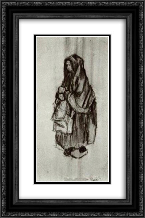 Peasant Woman with Shawl over her Head, Seen from the Side 2 16x24 Black Ornate Wood Framed Art Print Poster with Double Matting by Van Gogh, Vincent