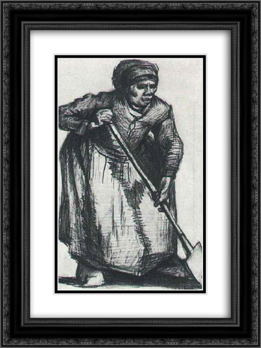 Peasant Woman with Spade 18x24 Black Ornate Wood Framed Art Print Poster with Double Matting by Van Gogh, Vincent