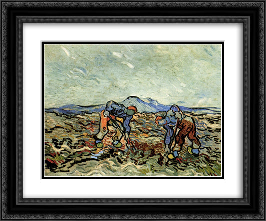 Peasants Lifting Potatoes 24x20 Black Ornate Wood Framed Art Print Poster with Double Matting by Van Gogh, Vincent