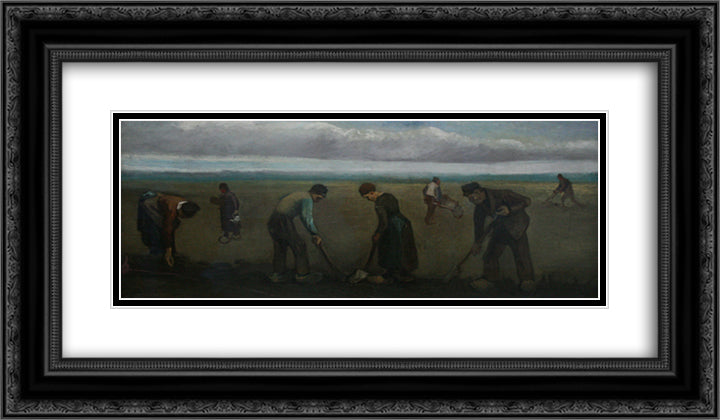 Peasants planting potatoes 24x14 Black Ornate Wood Framed Art Print Poster with Double Matting by Van Gogh, Vincent