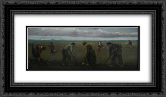 Peasants planting potatoes 24x14 Black Ornate Wood Framed Art Print Poster with Double Matting by Van Gogh, Vincent