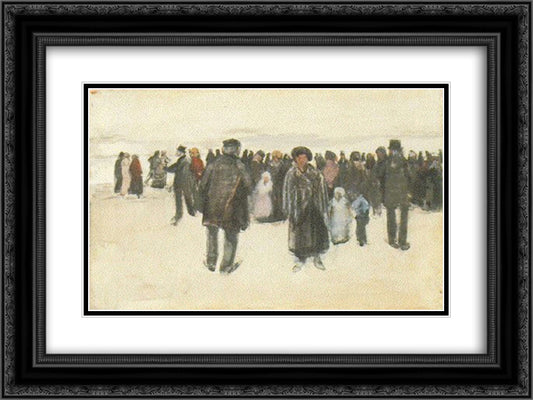 People Strolling on the Beach 24x18 Black Ornate Wood Framed Art Print Poster with Double Matting by Van Gogh, Vincent