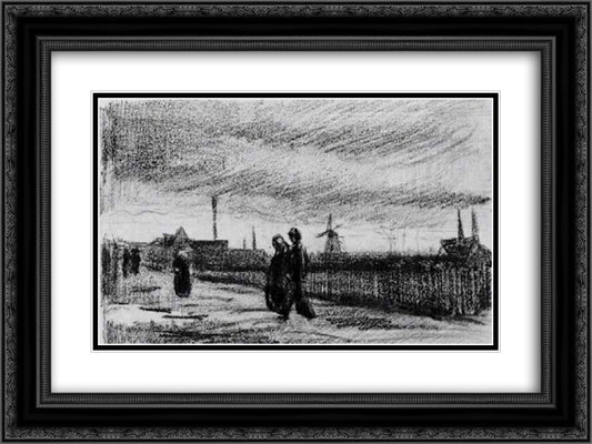 People Walking in Eindhoven 24x18 Black Ornate Wood Framed Art Print Poster with Double Matting by Van Gogh, Vincent