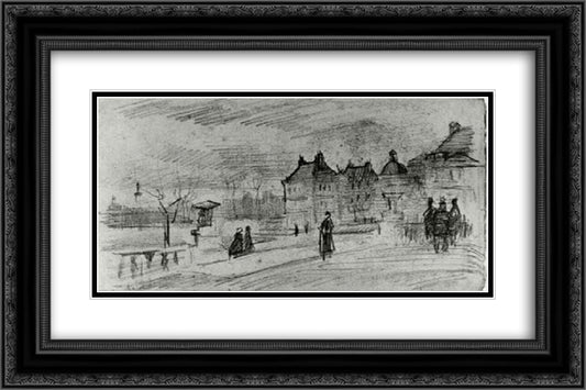 People Walking in Front of the Palais du Luxembourg 24x16 Black Ornate Wood Framed Art Print Poster with Double Matting by Van Gogh, Vincent