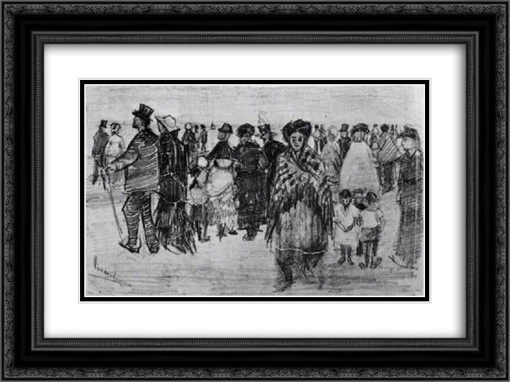 People Walking on the Beach 24x18 Black Ornate Wood Framed Art Print Poster with Double Matting by Van Gogh, Vincent