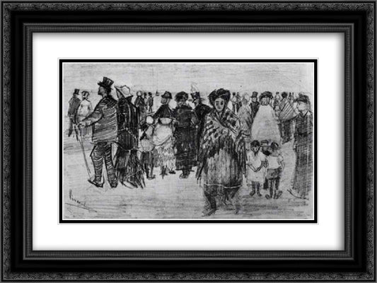 People Walking on the Beach 24x18 Black Ornate Wood Framed Art Print Poster with Double Matting by Van Gogh, Vincent