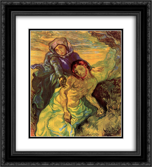 Pieta 20x22 Black Ornate Wood Framed Art Print Poster with Double Matting by Van Gogh, Vincent