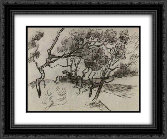Pine Trees along a Road to a House 24x20 Black Ornate Wood Framed Art Print Poster with Double Matting by Van Gogh, Vincent
