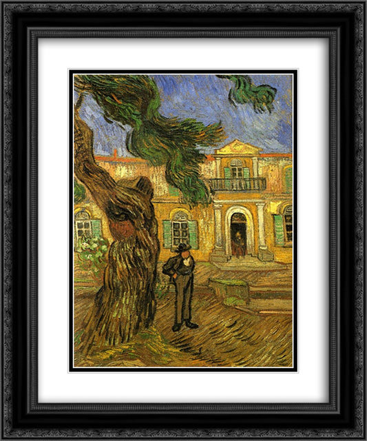 Pine Trees with Figure in the Garden of Saint-Paul Hospital 20x24 Black Ornate Wood Framed Art Print Poster with Double Matting by Van Gogh, Vincent