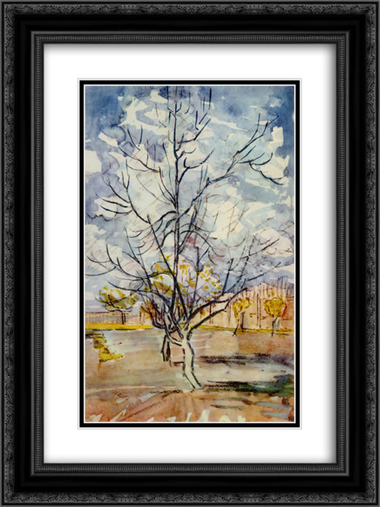 Pink Peach Trees 18x24 Black Ornate Wood Framed Art Print Poster with Double Matting by Van Gogh, Vincent