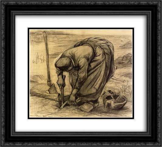 Planting Beets 22x20 Black Ornate Wood Framed Art Print Poster with Double Matting by Van Gogh, Vincent