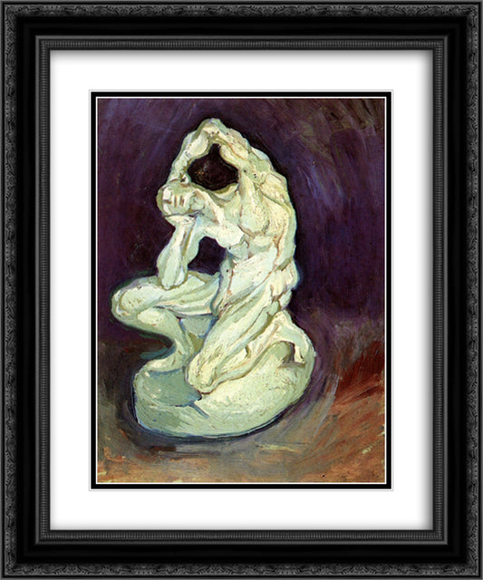 Plaster Statuette of a Kneeling Man 20x24 Black Ornate Wood Framed Art Print Poster with Double Matting by Van Gogh, Vincent