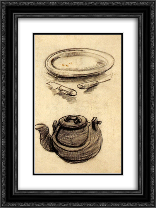 Plate with Cutlery and a Kettle 18x24 Black Ornate Wood Framed Art Print Poster with Double Matting by Van Gogh, Vincent