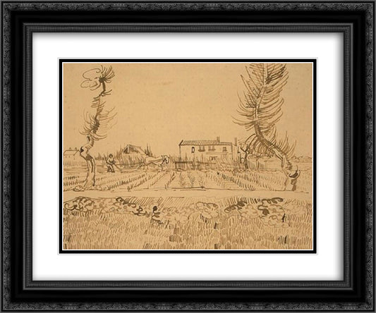 Ploughman in the Fields near Arles 24x20 Black Ornate Wood Framed Art Print Poster with Double Matting by Van Gogh, Vincent