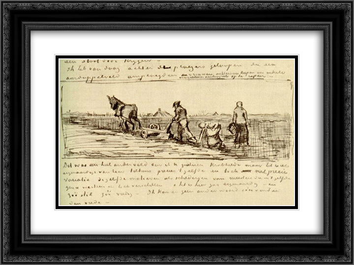 Plowman with Two Women 24x18 Black Ornate Wood Framed Art Print Poster with Double Matting by Van Gogh, Vincent