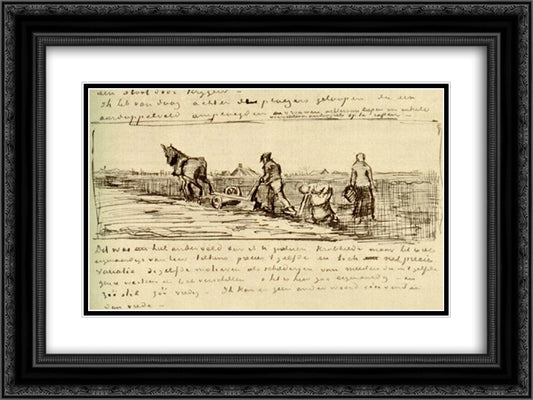 Plowman with Two Women 24x18 Black Ornate Wood Framed Art Print Poster with Double Matting by Van Gogh, Vincent