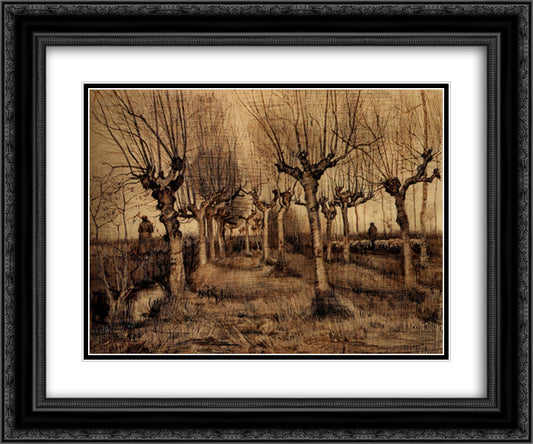 Pollard Birches 24x20 Black Ornate Wood Framed Art Print Poster with Double Matting by Van Gogh, Vincent