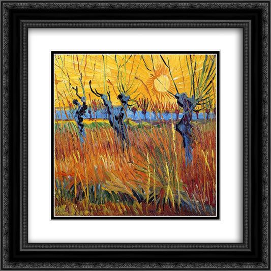 Pollard Willows and Setting Sun 20x20 Black Ornate Wood Framed Art Print Poster with Double Matting by Van Gogh, Vincent