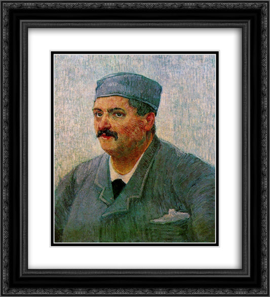 Portrait of a Man with a Skull Cap 20x22 Black Ornate Wood Framed Art Print Poster with Double Matting by Van Gogh, Vincent